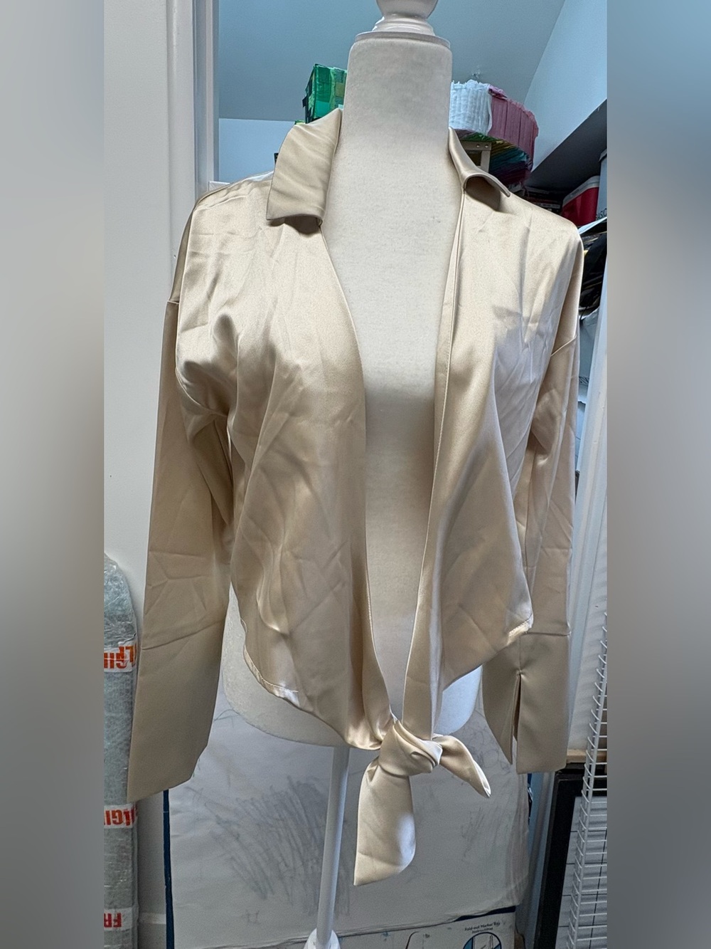 House of Harlow 1960 Cream Satin Tie-Front Blazer